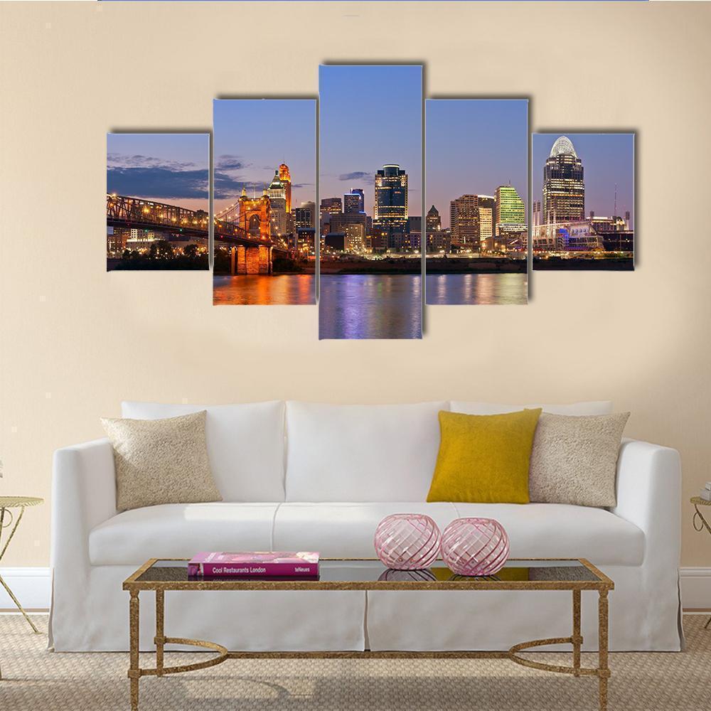 Cincinnati Skyline Nature - 5 Panel Canvas Art Wall Decor Cincinnati Skyline Nature - 5 Panel Canvas Art Wall Decor