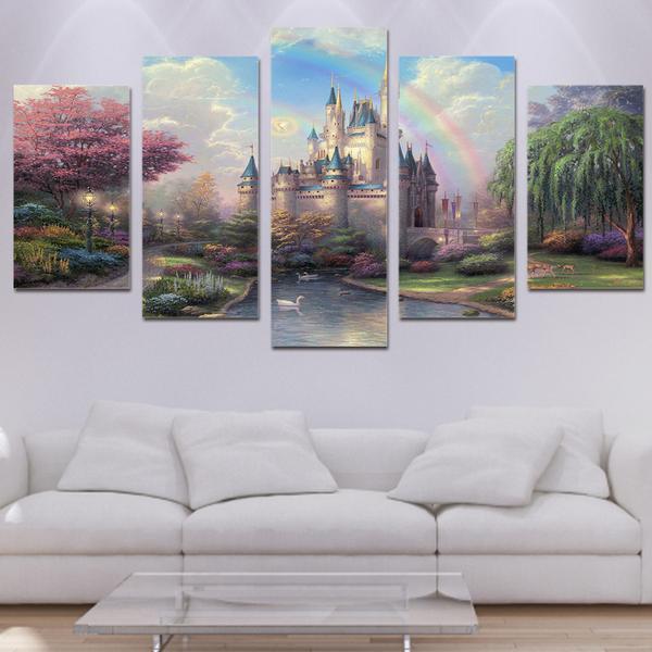 Cinderellas Castle Disney - 5 Panel Canvas Art Wall Decor Cinderellas Castle Disney - 5 Panel Canvas Art Wall Decor