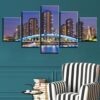 City Building Ablaze With Lights - Nature 5 Panel Canvas Art Wall Decor