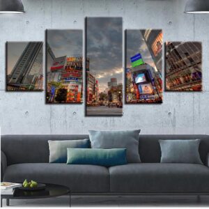 City Building Landscape Tableau - Nature 5 Panel Canvas Art Wall Decor