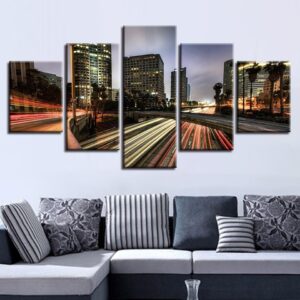 City Building Night 12 - Nature 5 Panel Canvas Art Wall Decor