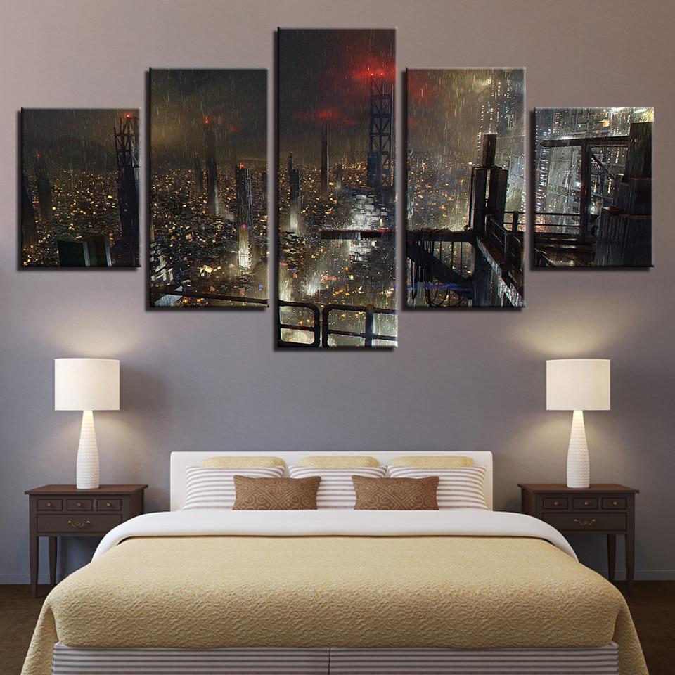 City Building Rain - Nature 5 Panel Canvas Art Wall Decor City Building Rain - Nature 5 Panel Canvas Art Wall Decor
