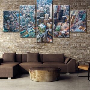 City From High Sky Landscape - Nature 5 Panel Canvas Art Wall Decor
