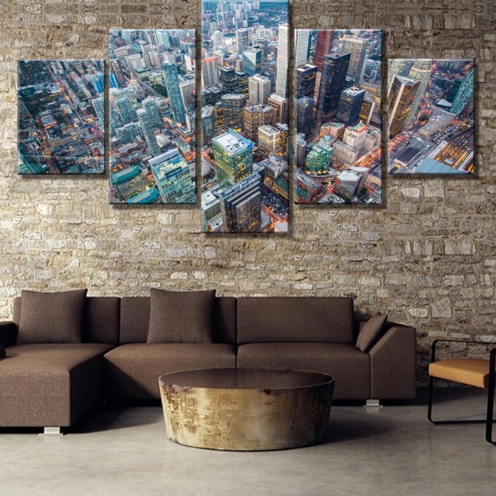 City From High Sky Landscape - Nature 5 Panel Canvas Art Wall Decor City From High Sky Landscape - Nature 5 Panel Canvas Art Wall Decor