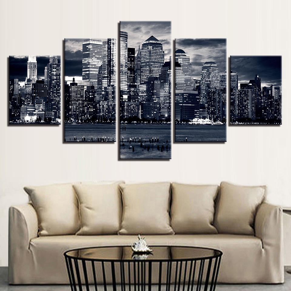 City High-Rise Buildings - Nature 5 Panel Canvas Art Wall Decor City High-Rise Buildings - Nature 5 Panel Canvas Art Wall Decor