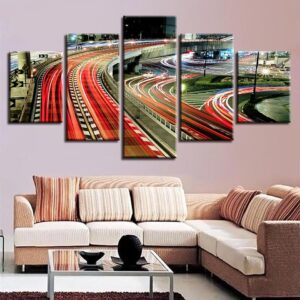 City Highway Night - Nature 5 Panel Canvas Art Wall Decor