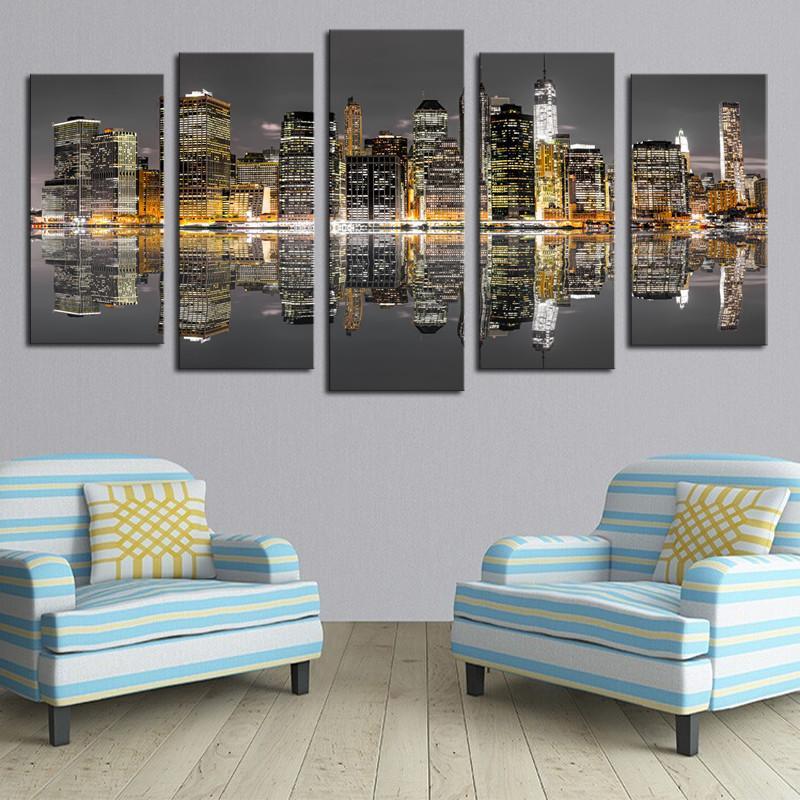 City Lights - Nature 5 Panel Canvas Art Wall Decor City Lights - Nature 5 Panel Canvas Art Wall Decor
