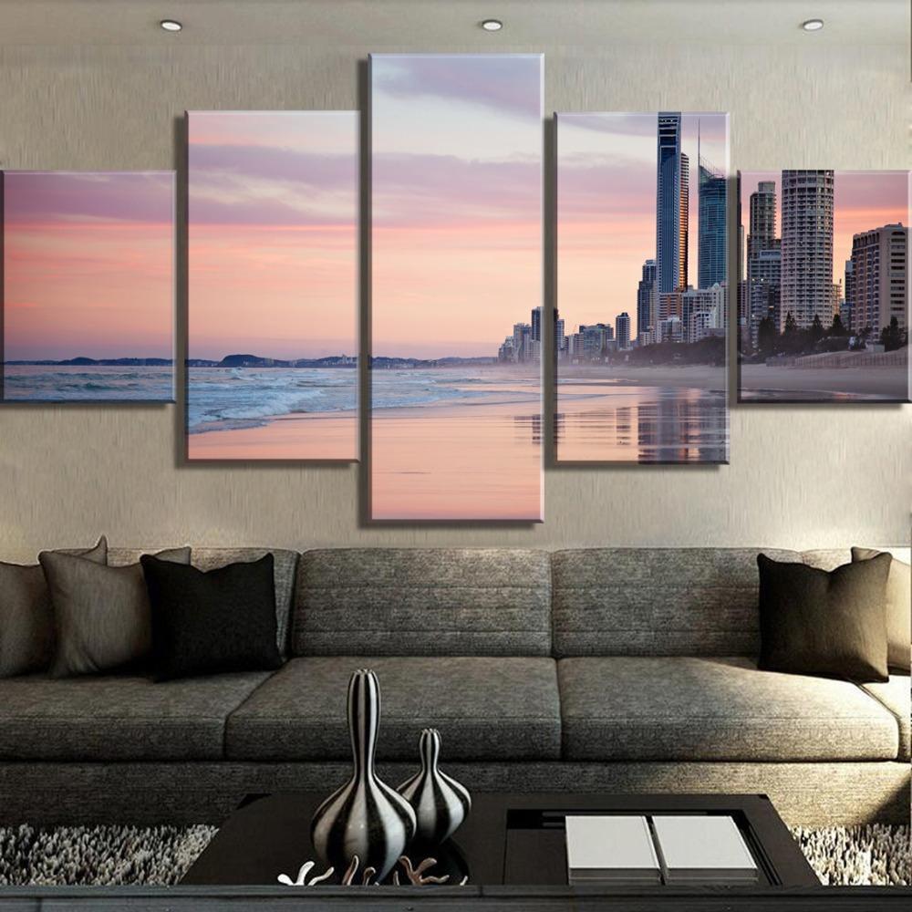 City Meets The Beach - Nature 5 Panel Canvas Art Wall Decor City Meets The Beach - Nature 5 Panel Canvas Art Wall Decor