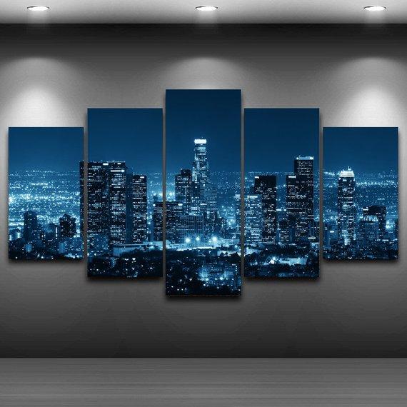 City Night View Dim Light Of Night - Nature 5 Panel Canvas Art Wall Decor City Night View Dim Light Of Night - Nature 5 Panel Canvas Art Wall Decor