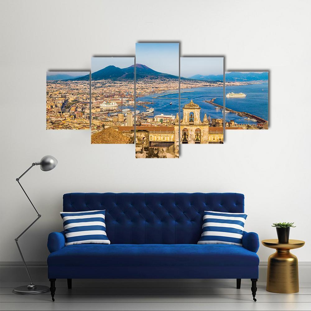 City Of Naples With Mount Vesuvius - Nature 5 Panel Canvas Art Wall Decor City Of Naples With Mount Vesuvius - Nature 5 Panel Canvas Art Wall Decor