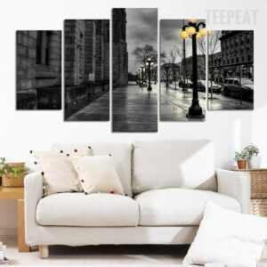 City Street Landscape View - Nature 5 Panel Canvas Art Wall Decor