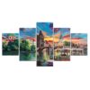 City Town Lake Bridge 02 - Abstract 5 Panel Canvas Art Wall Decor