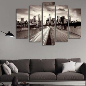City Traffic In A Post Apocalyptic City - Nature 5 Panel Canvas Art Wall Decor