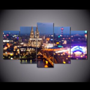 City lights at night - Nature 5 Panel Canvas Art Wall Decor