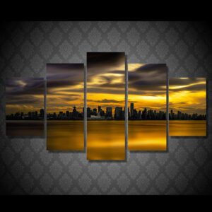 City view sunset - Nature 5 Panel Canvas Art Wall Decor