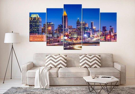 Cityscape Atlanta Georgia Large - Nature 5 Panel Canvas Art Wall Decor Cityscape Atlanta Georgia Large - Nature 5 Panel Canvas Art Wall Decor