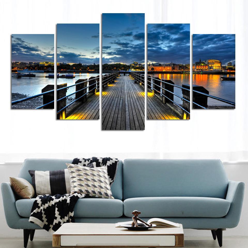 Cityscape Sunset And Bridge - Nature 5 Panel Canvas Art Wall Decor Cityscape Sunset And Bridge - Nature 5 Panel Canvas Art Wall Decor