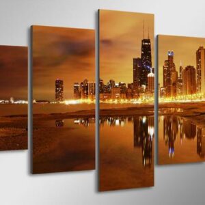 Cityscape Sunset Chicago Evening - Nature 5 Panel Canvas Art Wall Decor