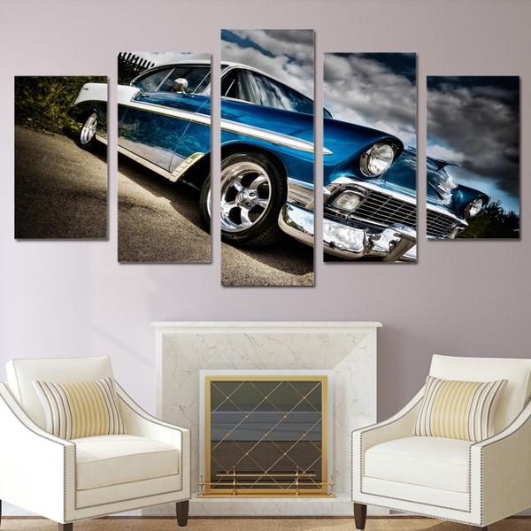 Classic 1956 56 Chevy Blue White - Automative 5 Panel Canvas Art Wall Decor Classic 1956 56 Chevy Blue White - Automative 5 Panel Canvas Art Wall Decor