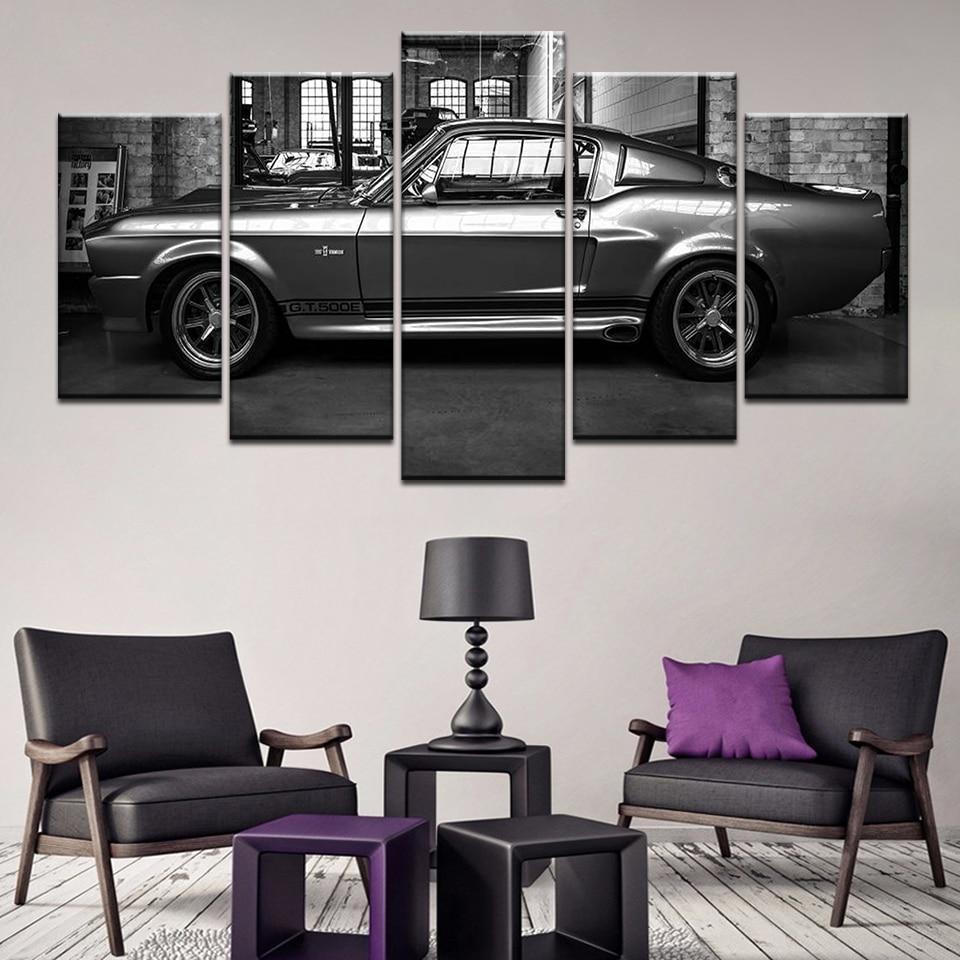 Classic Ford Mustang Gt500 Eleanor Car & Motor - 5 Panel Canvas Art Wall Decor Classic Ford Mustang Gt500 Eleanor Car & Motor - 5 Panel Canvas Art Wall Decor