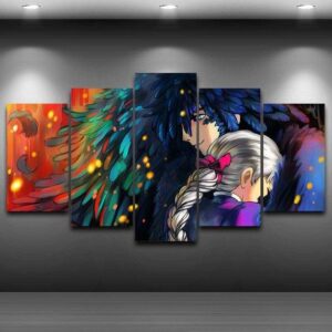 Classic Japan Anime Hauru No Ugoku Shiro - Anime 5 Panel Canvas Art Wall Decor
