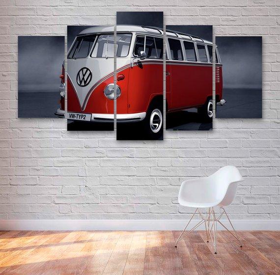 Classic Red Camper Van Classic - Automative 5 Panel Canvas Art Wall Decor Classic Red Camper Van Classic - Automative 5 Panel Canvas Art Wall Decor