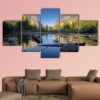 Classic View Of Scenic Yosemite Valley - Nature 5 Panel Canvas Art Wall Decor