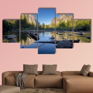 Classic View Of Scenic Yosemite Valley - Nature 5 Panel Canvas Art Wall Decor