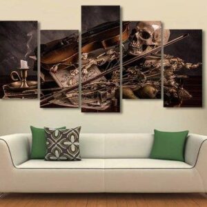 Classic Violin Skull 1 - Abstract 5 Panel Canvas Art Wall Decor