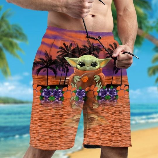 Clemson Tigers And Baby Yoda Hawaiian Shirt Short Clemson Tigers And Baby Yoda Hawaiian Shirt Short