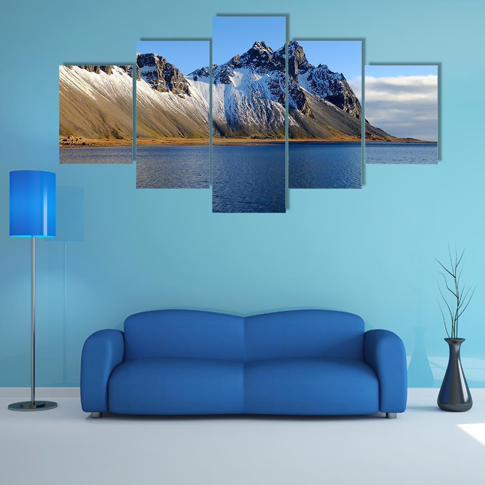 Cliff Beside Lake In Iceland 1 - Nature 5 Panel Canvas Art Wall Decor Cliff Beside Lake In Iceland 1 - Nature 5 Panel Canvas Art Wall Decor