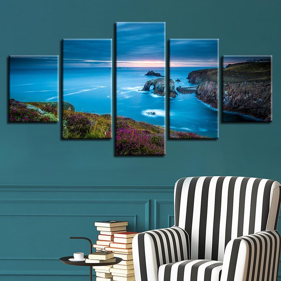 Cliffs Blue Big Sea - Nature 5 Panel Canvas Art Wall Decor Cliffs Blue Big Sea - Nature 5 Panel Canvas Art Wall Decor