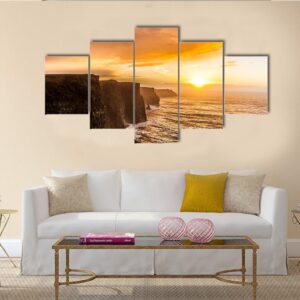 Cliffs Of Moher At Sunset - Nature 5 Panel Canvas Art Wall Decor