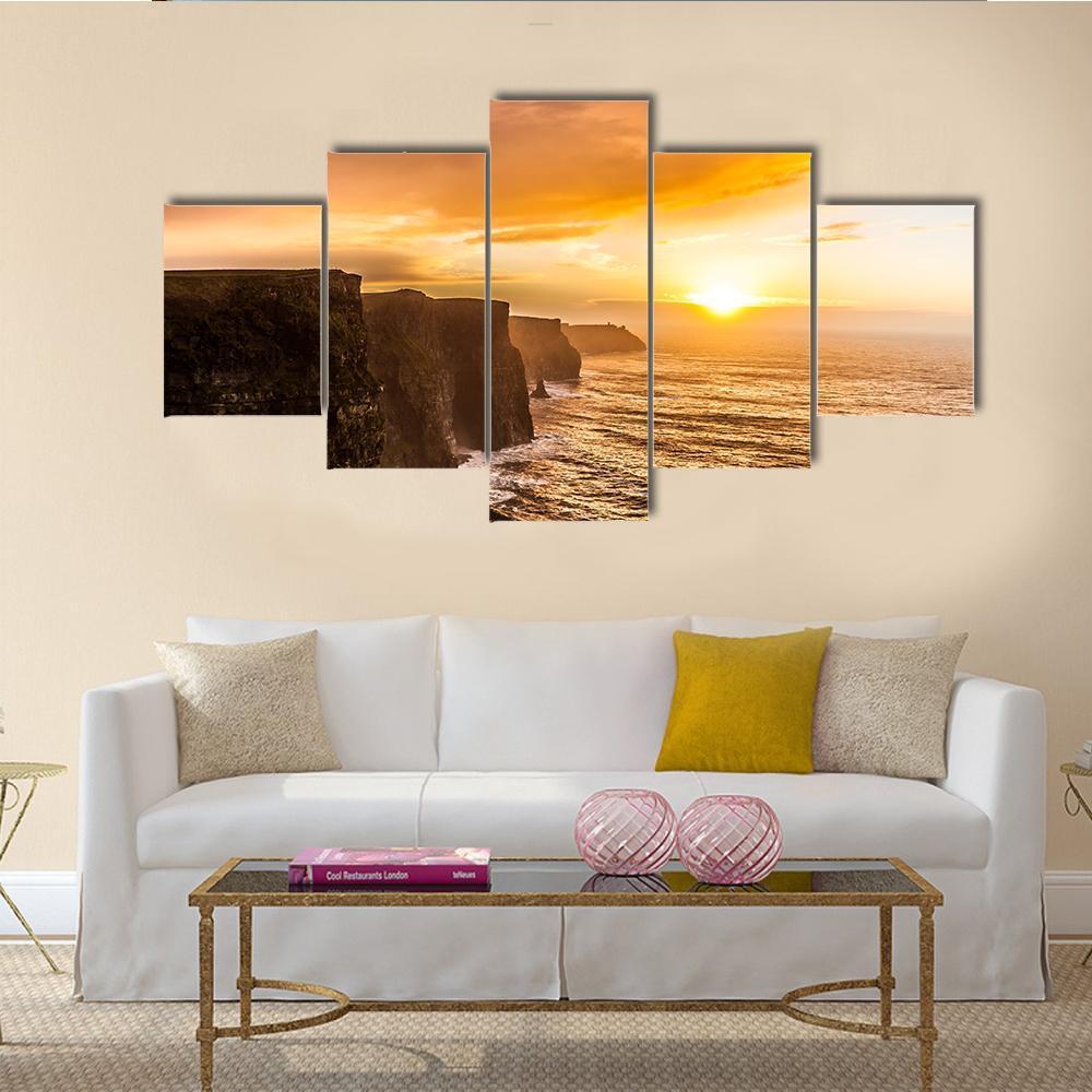 Cliffs Of Moher At Sunset - Nature 5 Panel Canvas Art Wall Decor Cliffs Of Moher At Sunset - Nature 5 Panel Canvas Art Wall Decor