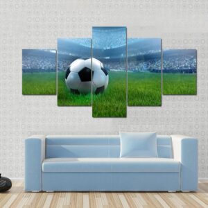 Close-Up Of A Football On A Full Stadium - Sport 5 Panel Canvas Art Wall Decor