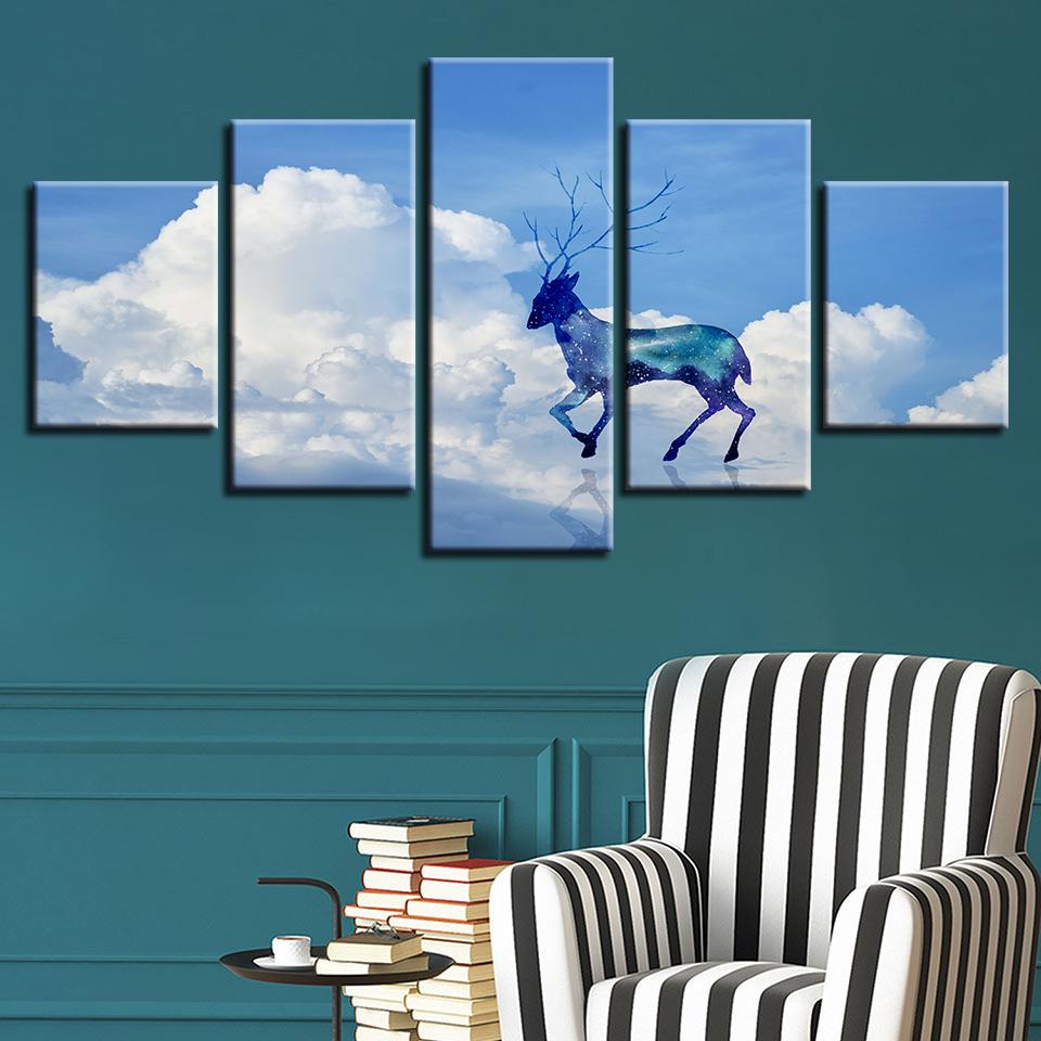 Cloud Deer - Abstract Animal 5 Panel Canvas Art Wall Decor Cloud Deer - Abstract Animal 5 Panel Canvas Art Wall Decor