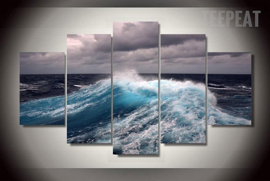 Clouds And Waves - Nature 5 Panel Canvas Art Wall Decor Clouds And Waves - Nature 5 Panel Canvas Art Wall Decor