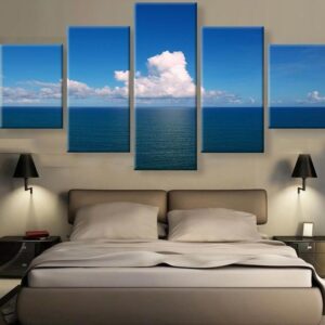 Clouds Over Calm Seas - Nature 5 Panel Canvas Art Wall Decor