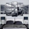 Cloudy Chicago Black White Landscape - Nature 5 Panel Canvas Art Wall Decor