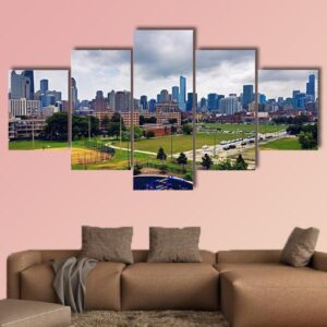 Cloudy Day In Chicago - Nature 5 Panel Canvas Art Wall Decor