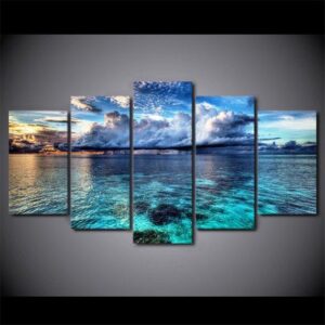 Cloudy Sky Blue Sea Wave - Nature 5 Panel Canvas Art Wall Decor