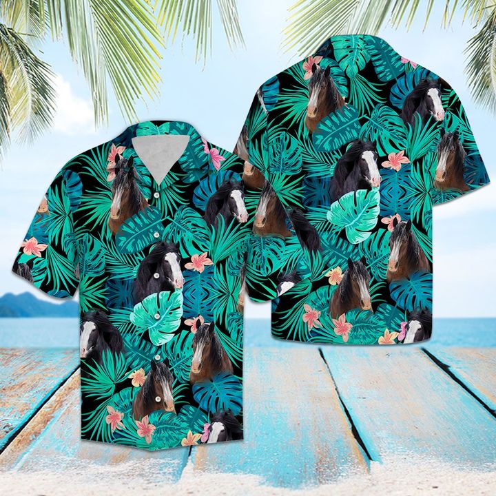Clydesdale Green Tropical Hawaiian Shirt Summer Button Up Clydesdale Green Tropical Hawaiian Shirt Summer Button Up