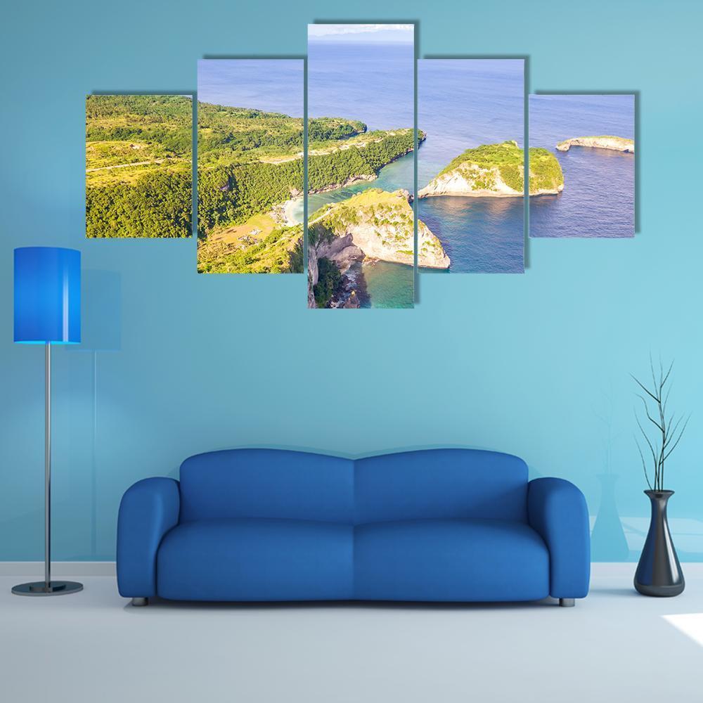 Coast Of Penida Island And Two Small Beaches - Nature 5 Panel Canvas Art Wall Decor Coast Of Penida Island And Two Small Beaches - Nature 5 Panel Canvas Art Wall Decor