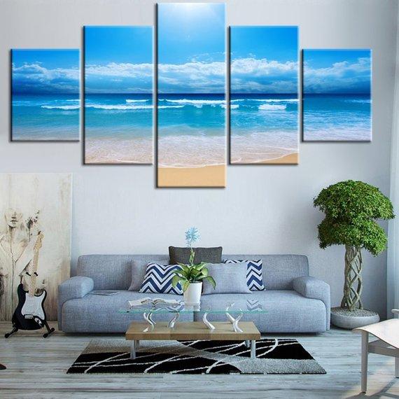 Coastal Beach 1 - Nature 5 Panel Canvas Art Wall Decor Coastal Beach 1 - Nature 5 Panel Canvas Art Wall Decor