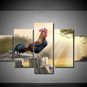Cock At Dawn - Animal 5 Panel Canvas Art Wall Decor