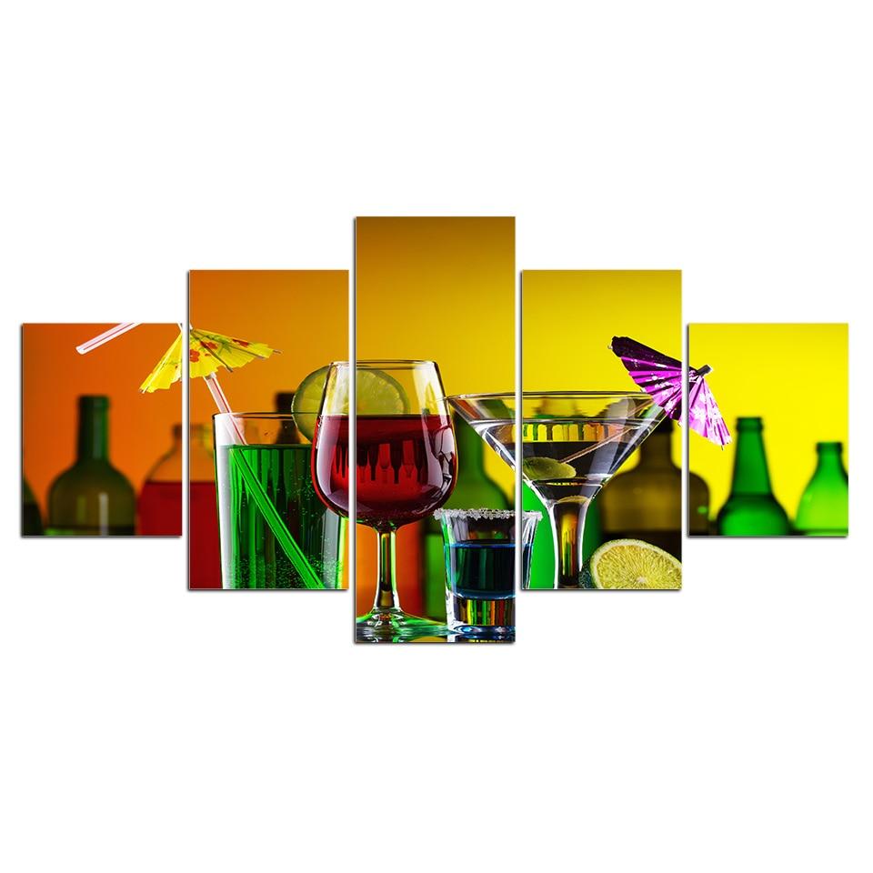 Cocktail Sparkling wine racks party - Wine 5 Panel Canvas Art Wall Decor Cocktail Sparkling wine racks party - Wine 5 Panel Canvas Art Wall Decor