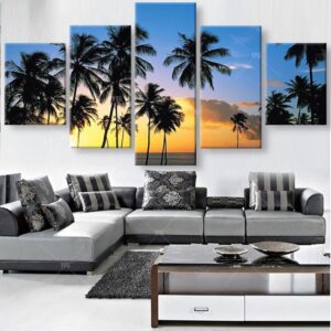 Coconut Trees At The Beach 1 - Nature 5 Panel Canvas Art Wall Decor