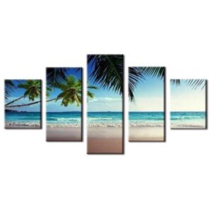 Coconut Trees At The Beach - Nature 5 Panel Canvas Art Wall Decor
