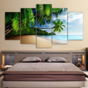 Coconut Trees On The Beach - Beach 5 Panel Canvas Art Wall Decor
