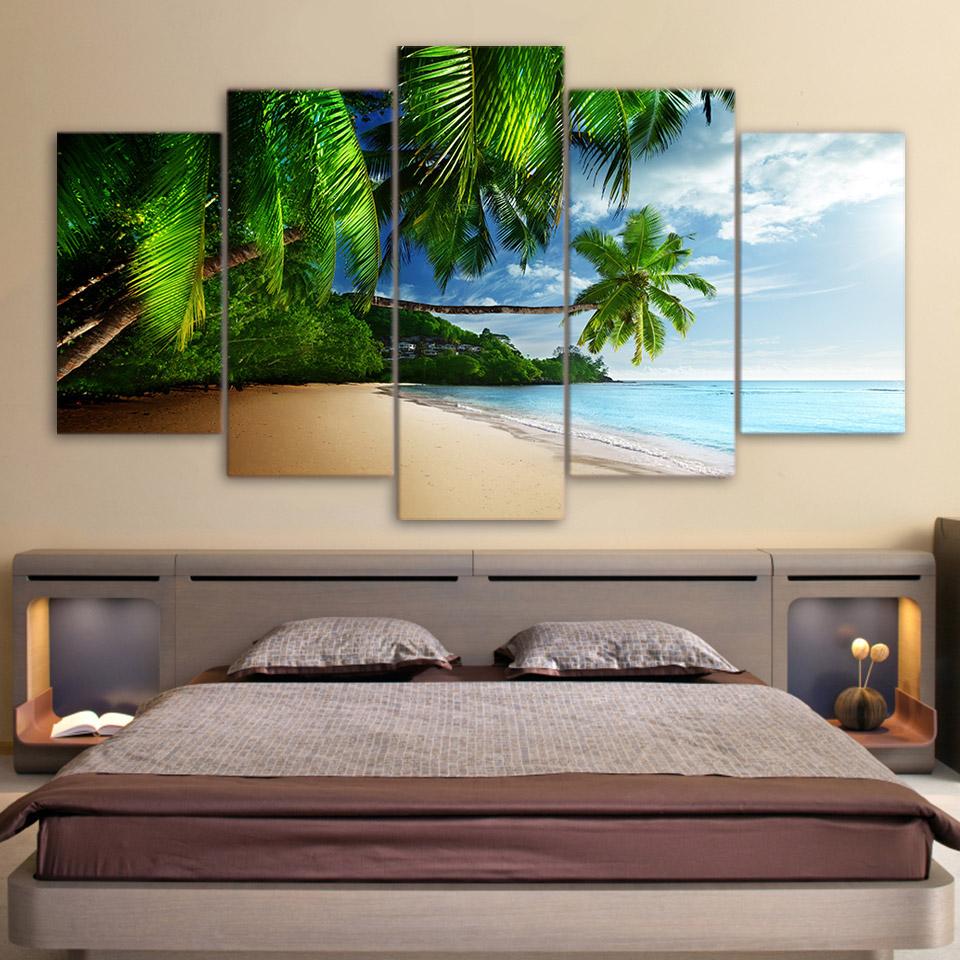Coconut Trees On The Beach - Beach 5 Panel Canvas Art Wall Decor Coconut Trees On The Beach - Beach 5 Panel Canvas Art Wall Decor